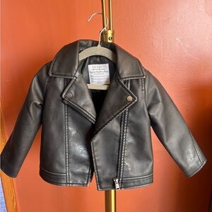 Kids Black Faux Leather Biker Jacket zipper Baby Size 18-24mo